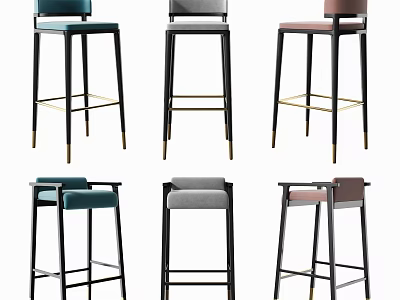 Modern Bar Stools With Multiple Colors And Various Styles Metal Frame Design 3d model