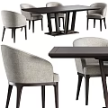 Sleek Modern Dining Table Set With Dark Wooden Table And Light Gray Fabric Chairs