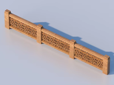Traditional Chinese Wooden Railing with Intricate Carved Patterns and Segmented Panels 3d model
