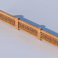 Traditional Chinese Wooden Railing with Intricate Carved Patterns and Segmented Panels
