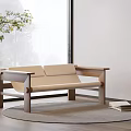 Modern Leisure Chair With Wooden Frame Beige Cushion On Round Gray Rug By Window