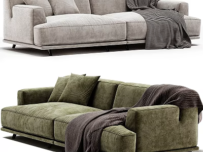 Modern Cozy Light Gray And Green Velvet Sectional Sofa With Throw Blanket 3d model