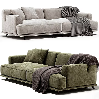 Modern Cozy Light Gray And Green Velvet Sectional Sofa With Throw Blanket 3d model