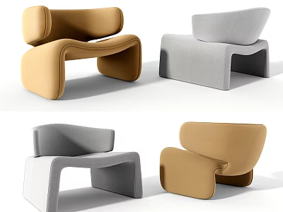 Stylish Modern Accent Chairs With Beige And Gray Upholstery And Curved Frame Design 3d model
