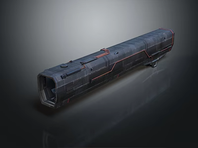Futuristic Metallic Structural Component With Elongated Shape Red Accents And Sleek Design 3d model