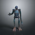 Blue Mechanical Robot Character With Long Spiral Legs And Metallic Texture 3D Model Design