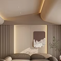 Modern Cozy Living Room Interior With Curved Sofa Round Coffee Table And Decorative Artwork