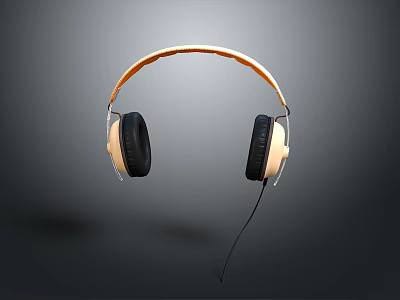 Over Ear Wired Headphones With Light Brown Headband And Black Earpads 3d model