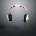 Over Ear Wired Headphones With Light Brown Headband And Black Earpads