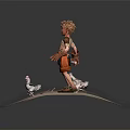Game Movie Character Blonde Boy In White Shirt Brown Shorts Holding Wooden Mallet With Chickens