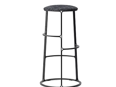 Modern Minimalist Bar Stool with Black Metal Frame Gray Upholstered Seat and Footrest Design 3d model