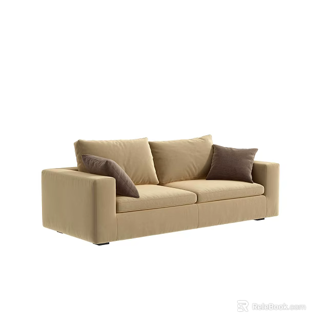 Beige Double Sofa With Modern Minimalist Design And Two Cushions For Living Room 3d model 