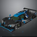Black and Blue Race Car with Sleek Aerodynamic Exterior and Rear Wing