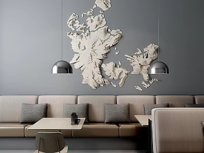 Stylish Table And Chair Combination In Lounge With Gray Wall White 3D Decor Silver Lights 3d model