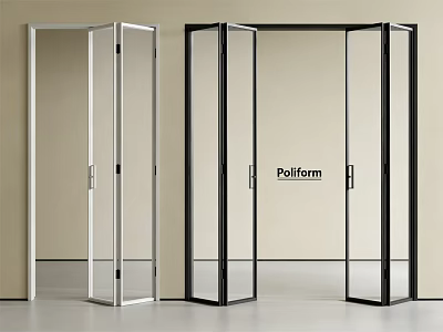 Modern Pollform Folding Doors With Glass Panels And Metal Frames In Silver And Black 3d model