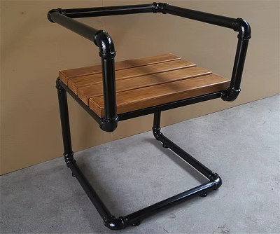 Industrial Style Office Chair With Black Metal Frame And Wooden Seat 3d model
