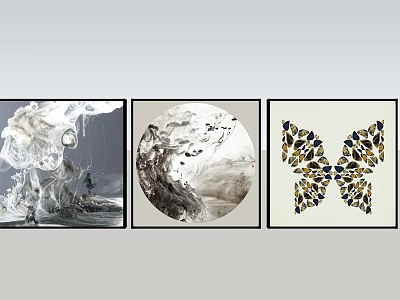 Modern Abstract Wall Art with Fluid Patterns Circular Design and Butterfly Shape for Home Decor 3d model