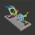 Colorful Mechanical Household Tool With Blue Wheel And Multicolored Structure On Gray Base