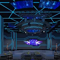 Futuristic Modern Bar With Starry Sky Theme Blue Lighting And Stylish Bar Counter