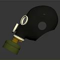 Military Weapon Gas Mask 3D Model with Black Body Golden Components and Green Base