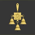 Golden Spiritual Hanging Ornament With Om Symbol And Three Decorative Bells