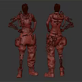 Bio Mechanical Character With Prosthetic Arms Legs Tactical Outfit Gear Front Back Views