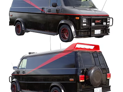 Black GMC Van With Red Stripes Red Rims And Rear Spare Tire 3d model