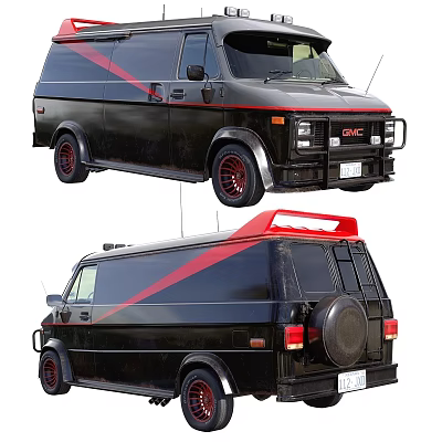 Black GMC Van With Red Stripes Red Rims And Rear Spare Tire 3d model