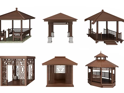 Various Outdoor Wooden Gazebo Styles With Different Roof And Structure Designs 3d model