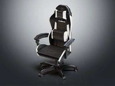 Black And White High Back Ergonomic Gaming Chair With Adjustable Arms And Swivel Base 3d model