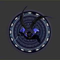 3D Fantasy Character with Purple Blue Gradient Wings Holding Spear on Blue Glowing Circular Base