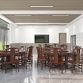 New Chinese Style Round Table Square Tea Table Background Wall Broken Bridge Doors and Windows 3d model