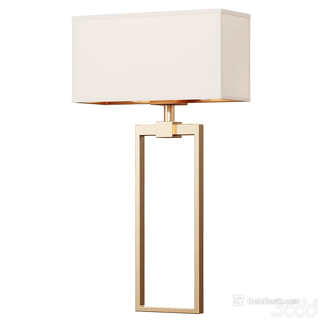 Modern Table Lamp With White Fabric Shade And Gold Geometric Metal Frame 3d model 