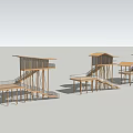 Modern Elevated Roadside Facility With Wooden Structure Staircase And Green Landscape
