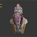 Intricate Green Game Movie Character With Armor Like Structure And Wooden Decorative Details