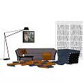 Modern Sofa And Coffee Table Set With Blue Armchair Floor Lamp Bookshelf And Area Rug