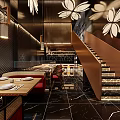 Modern Store Front Desk Design With Grid Screen Decorative Fish Art And Marble Countertop