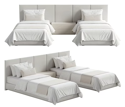 Modern Single Bed Design With Simple Headboard White Sheets And Pillows 3d model