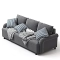 Grey Casual Sofa Set With Striped Pillows And Geometric Patterned Blankets 3d model
