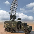 Military Utility Vehicle With Large Radar Antennas Mounted On Top In Desert Terrain