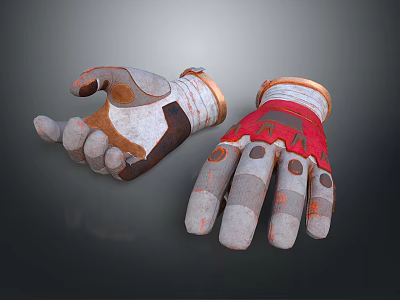 Worn Textured Protective Gloves In White Brown And Red For Daily Use 3d model