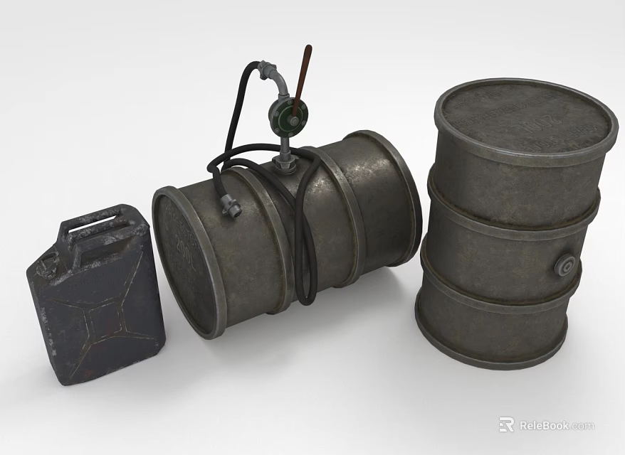 Rustic Metallic Drums Jerry Can With Hose And Gauge Industrial Containers 3d model 