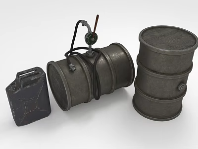 Rustic Metallic Drums Jerry Can With Hose And Gauge Industrial Containers 3d model