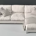 Light Colored Fabric Sectional Sofa With Pillows Ottoman And Throw Blanket 3d model