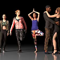 Group of people in sportswear practicing yoga and dancing with various poses together