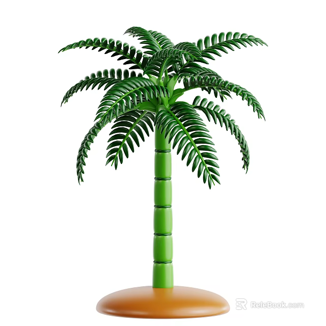 Tall Green Palm Tree With Feather Like Leaves And Straight Trunk 3d model 
