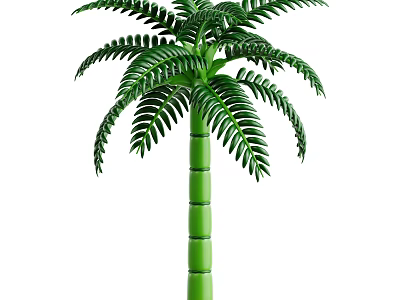 Tall Green Palm Tree With Feather Like Leaves And Straight Trunk 3d model