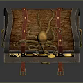 Vintage Wooden Treasure Chest Filled With Gold Coins And Octopus Decoration