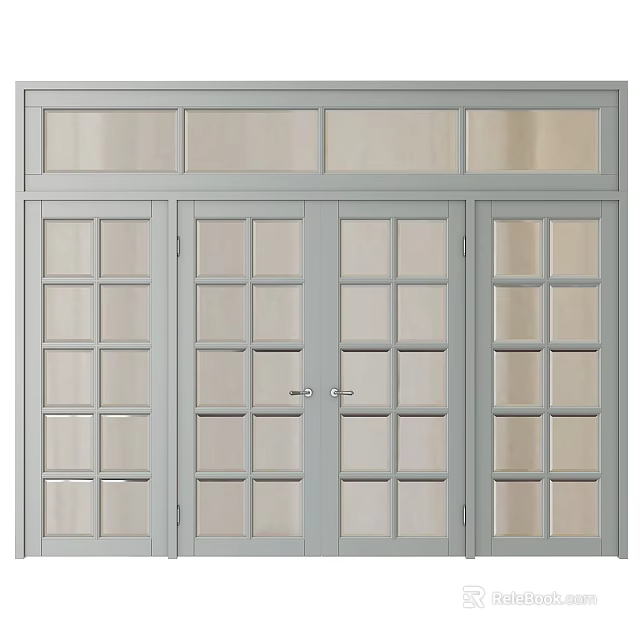 Modern Light Gray Casement Doors With Glass Grid Panes For Interior Design 3d model 