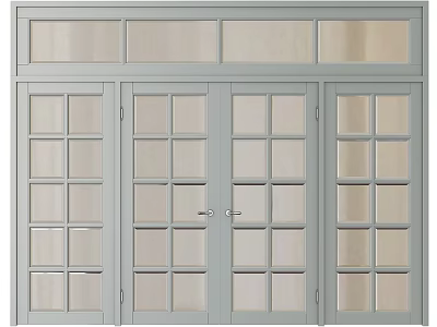 Modern Light Gray Casement Doors With Glass Grid Panes For Interior Design 3d model